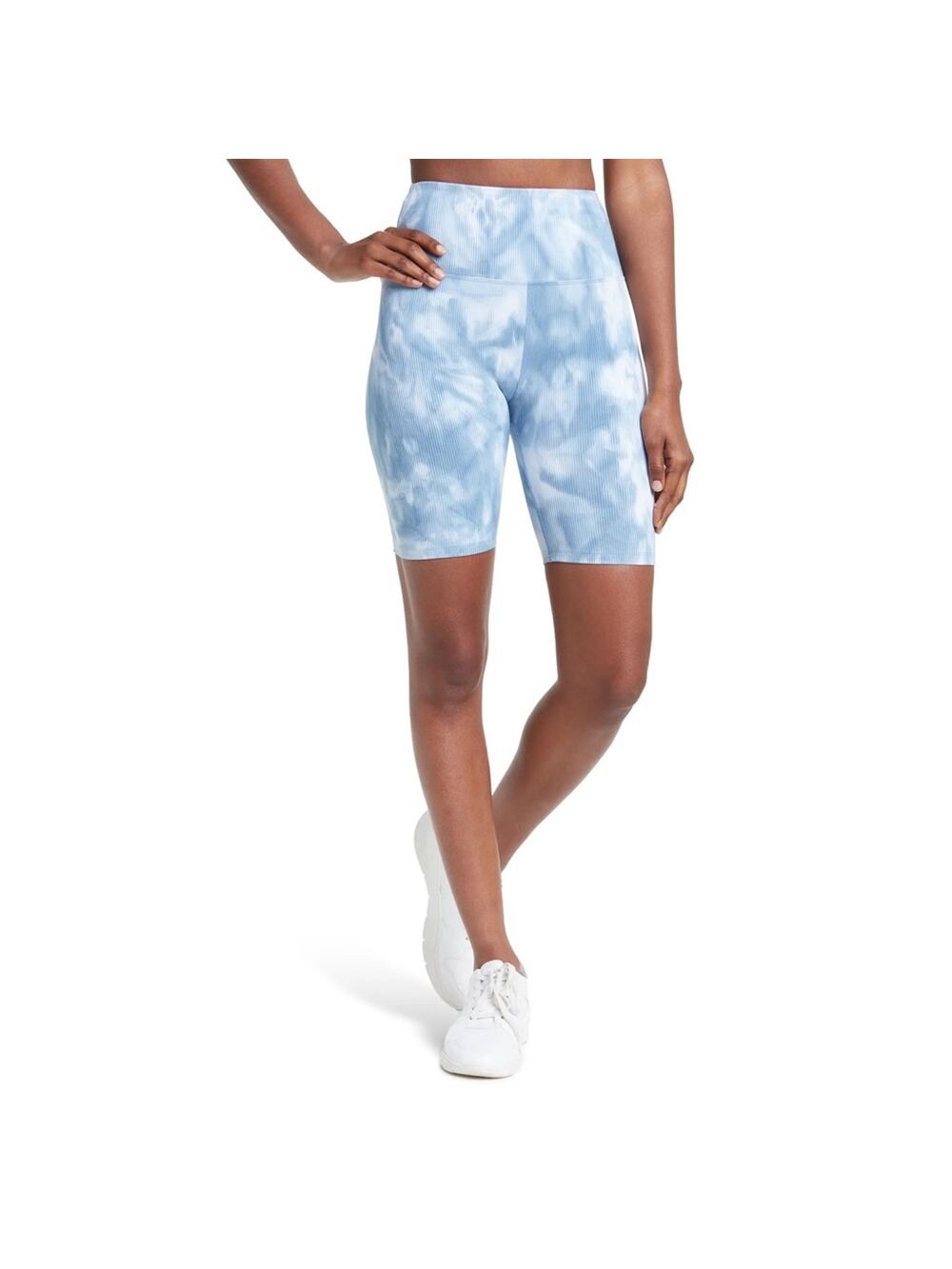 Carbon38 Tie-Dye Ribbed Biker Shorts light sky blue white